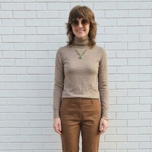 100% Wool Turtleneck Sweater Womens XS Taupe Knit Luxury Italy Base Layer Top